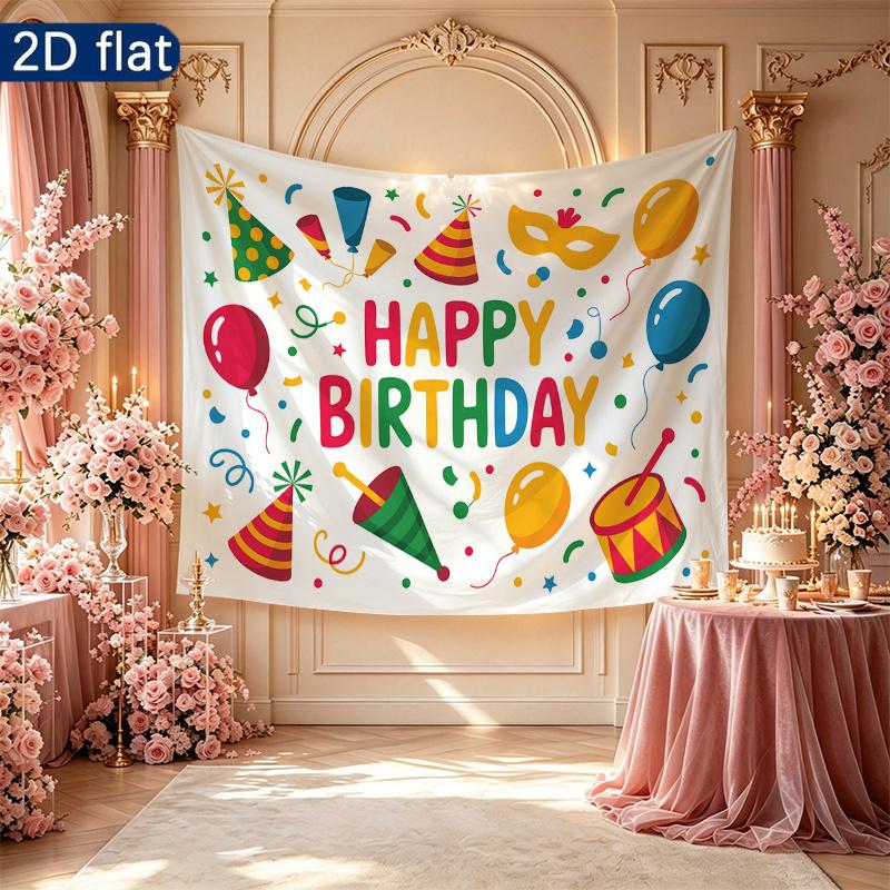 Birthday Gifts Polyester Fabric Celebration Banner, Polyester Backdrop for Home Decor & Party Supplies