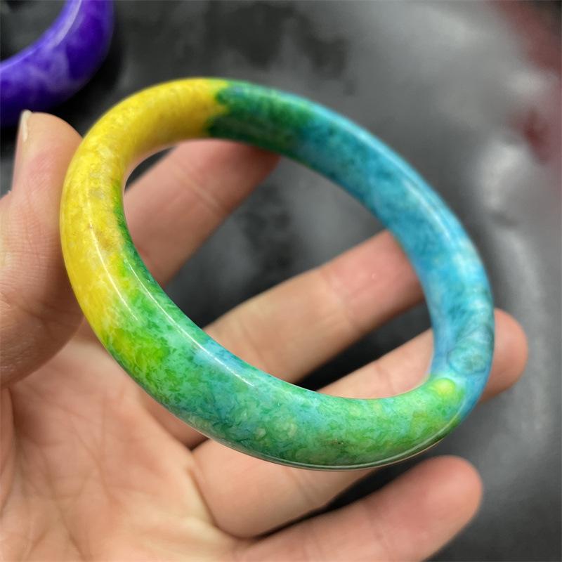 Wan Yu Multi-Color Jade Bracelet: Green Ganqing & Purple Sugilite Inner Diameter 58-60mm
