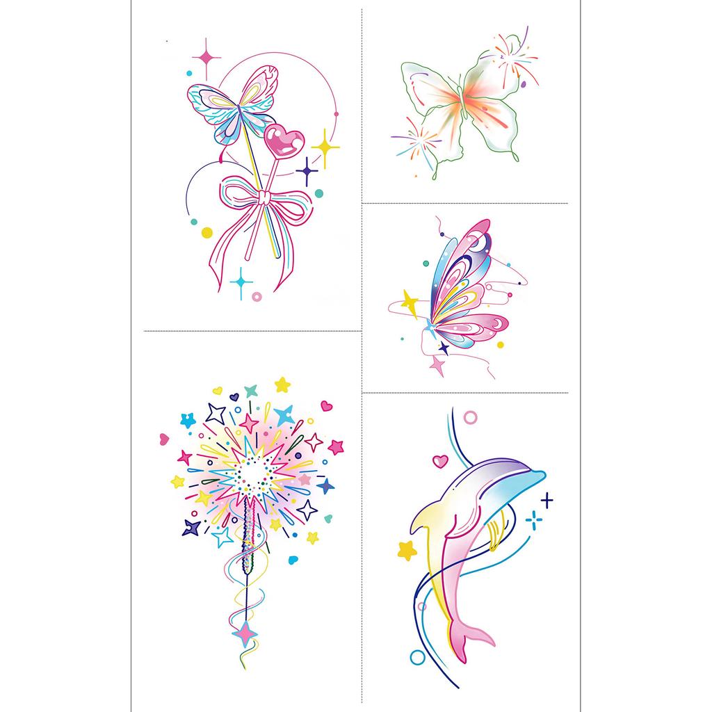 Butterfly Ghost Bow Flower Kitten English Short Sentences Multi-Picture Finger Tattoo Sticker