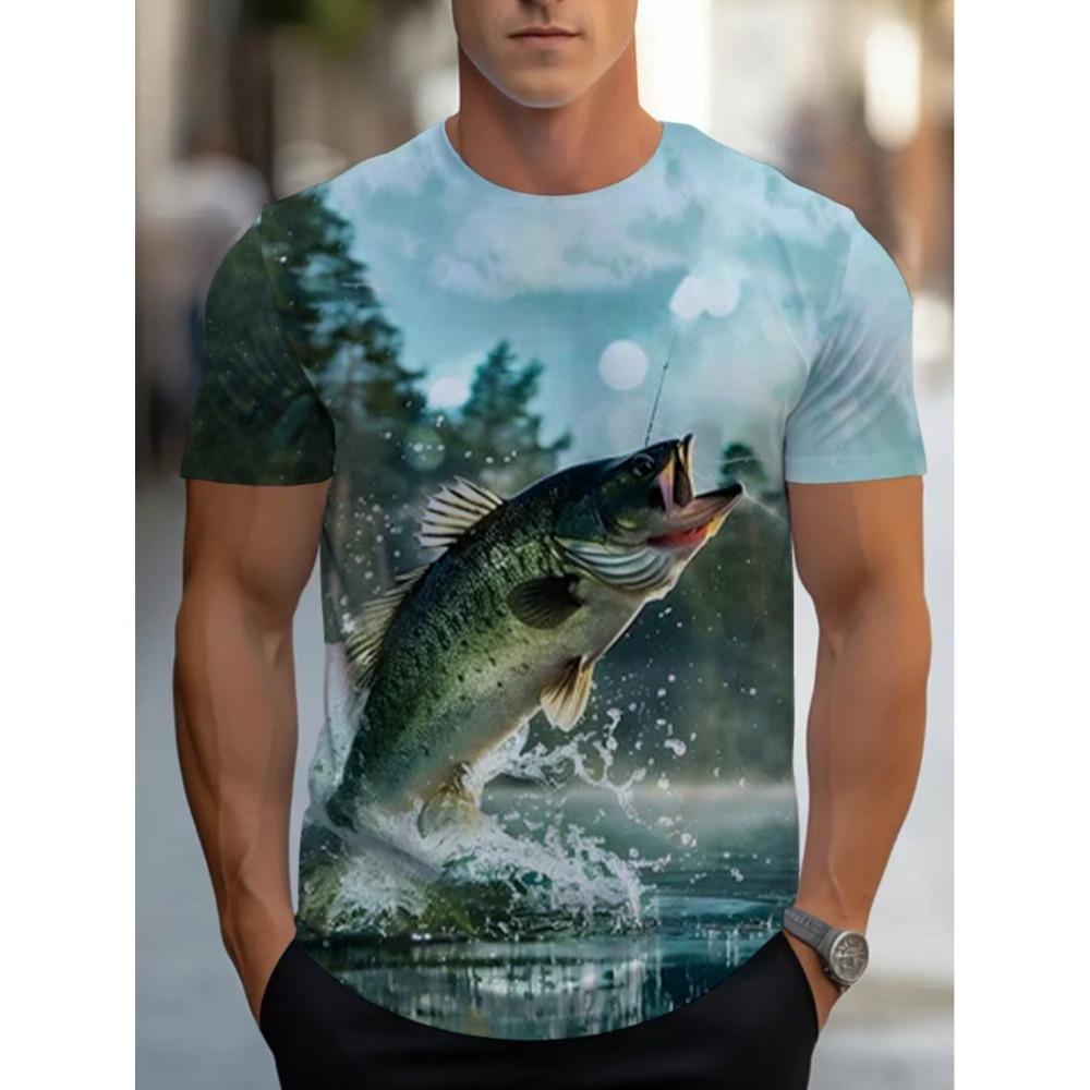 Men's Short sleeved T-shirt 3D Vitality Fish Pattern Printed Fashionable