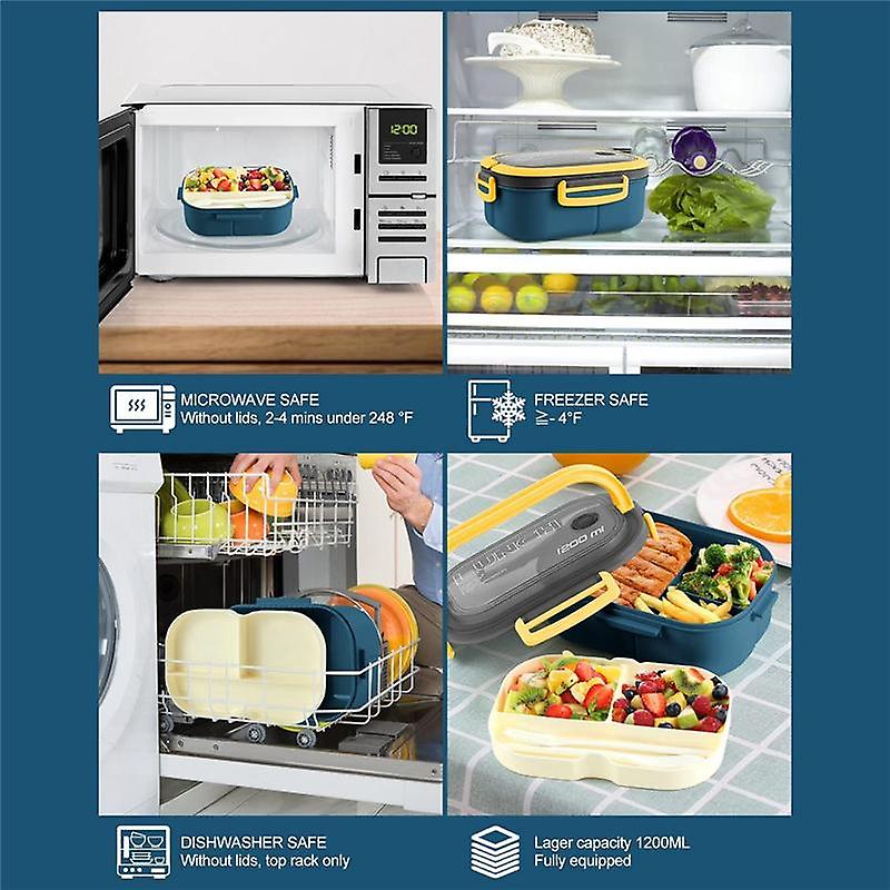 1200ml Auslaufsichere 2-Lagen Lunchbox mit Gabel & Löffel Mikrowellengeeignet BPA-Freier Lebensmittelbehälter für Schule Büro Camping