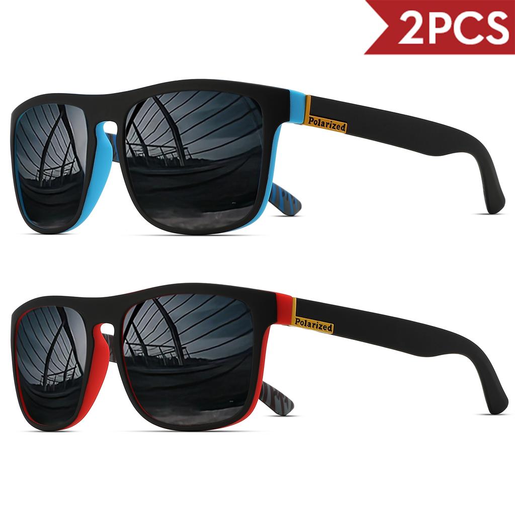 2PCSClassic Square Polarized Sports Sunglasses Lightweight PC Frame UV400 for Driving Fishing Cycling Unisex Everyday Durability 7