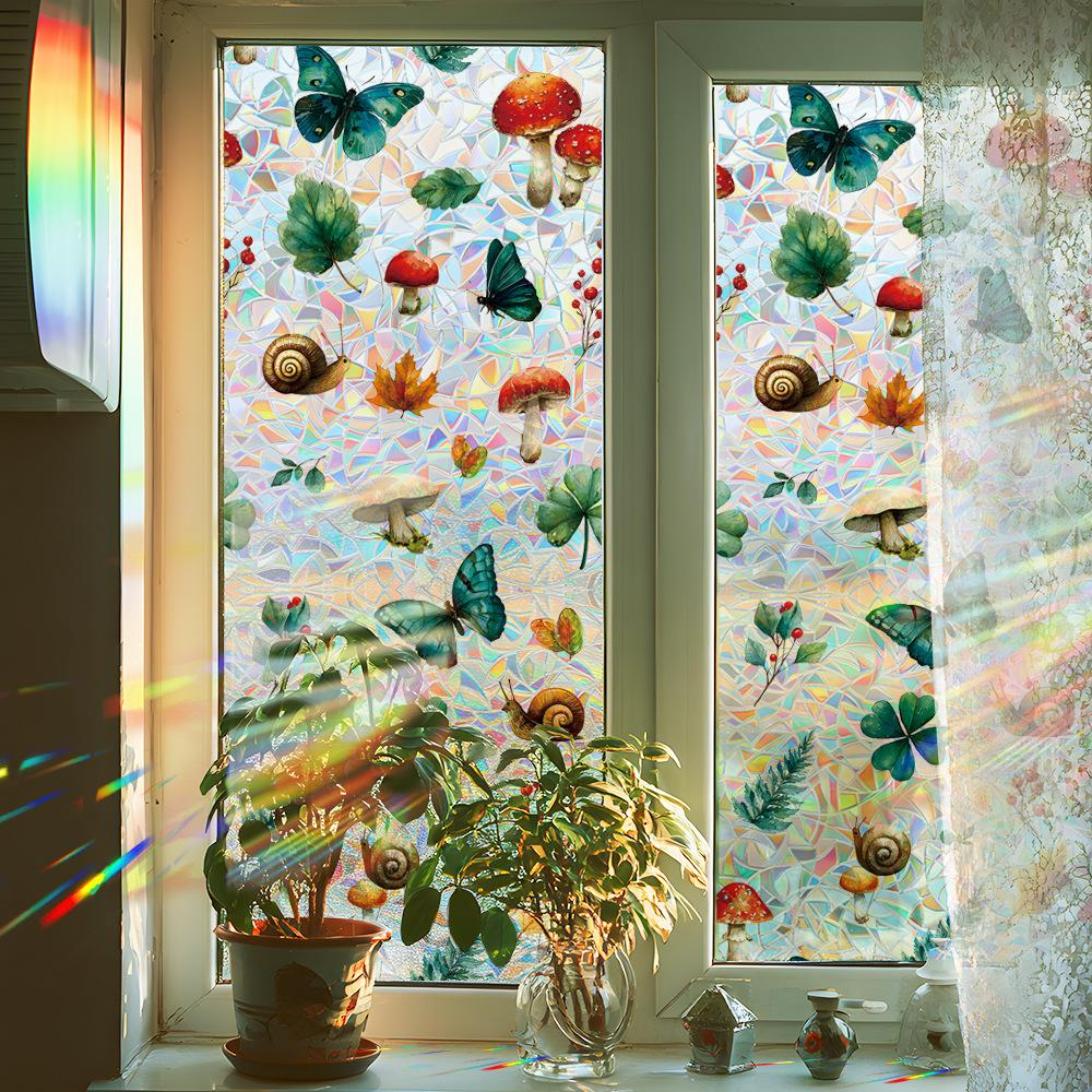 Laser-printed Forest Flora and Fauna Glass Door and Window Static Cling Decorative Stickers