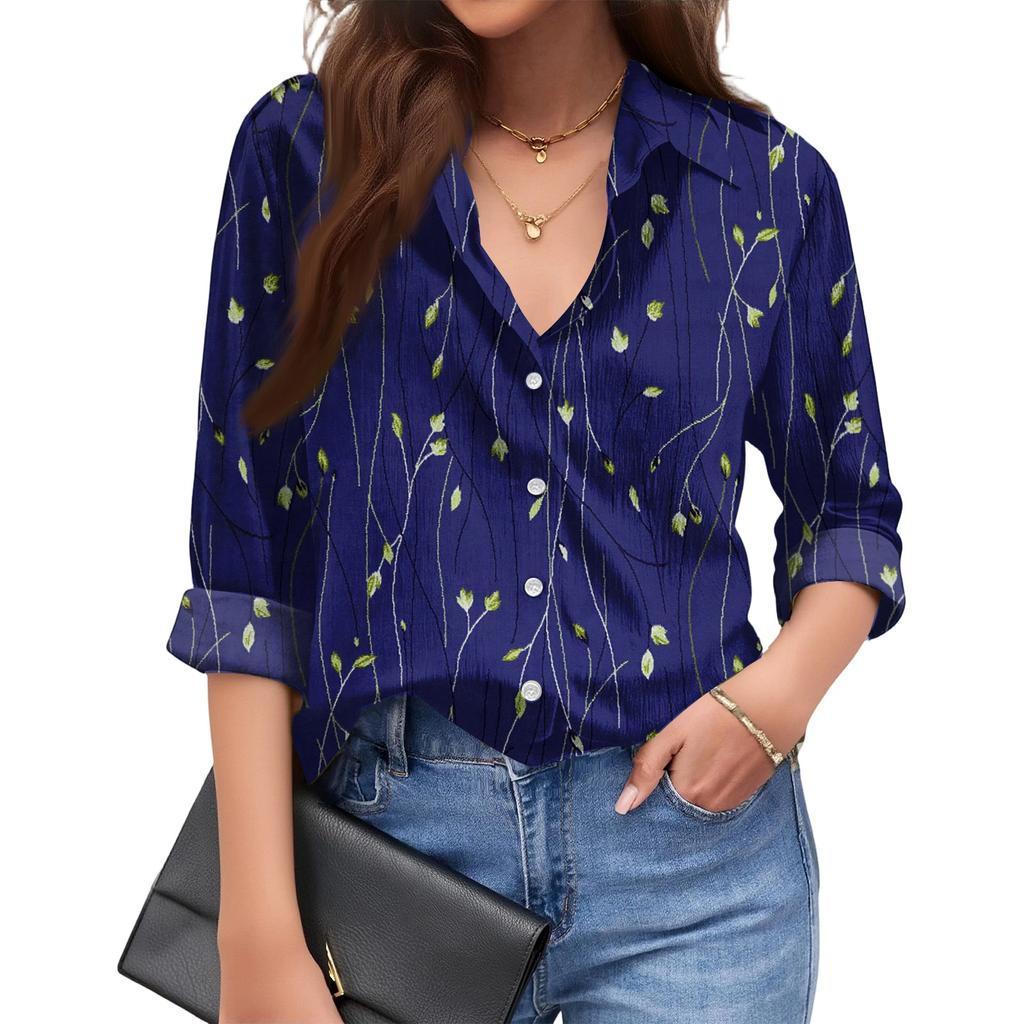 Women's Fashionable Casual Loose Floral Print Long,sleeved Shirt