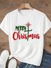 (Asian Size)sweet tree Tee Top festival  Merry Christmas New Year Holiday Women Print Lady Short Sleeve Fashion Graphic T-shirts