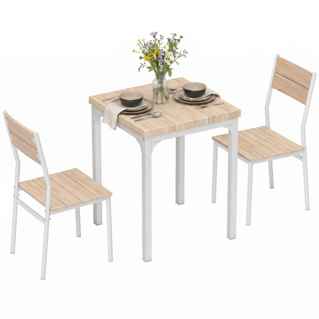 Three-Piece Minimal and Compact Dining Set, Oak Wood Effect
