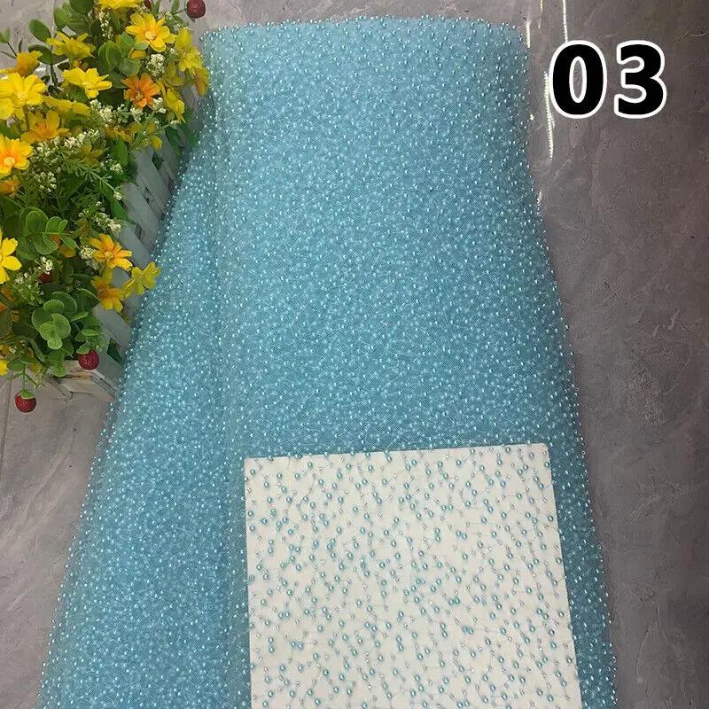 90x125cm Luxury Embroidery Pearl Sequin Loose Bead Fabric DIY Handmade Dress Material High Quality Handmade Pearl Beads Mesh