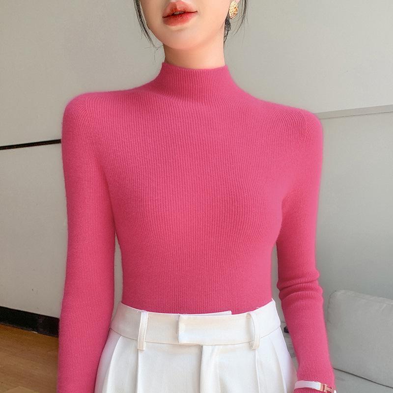 2025 Autumn/Winter Women's Half-High Neck Andy Velvet Slimming Knit Sweater - New Arrival