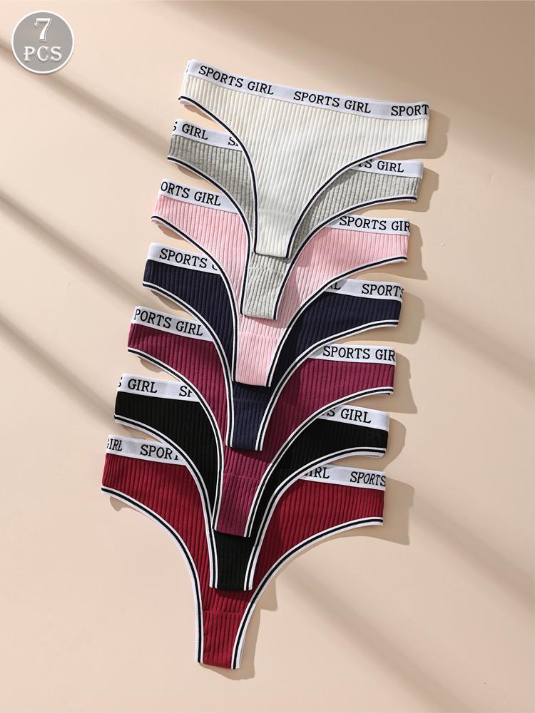 7Pcs Women Thongs Low Waist Panties Sexy Underwear Sports Girls Briefs Cotton G-String Breathable Ladies Panty Female Lingerie