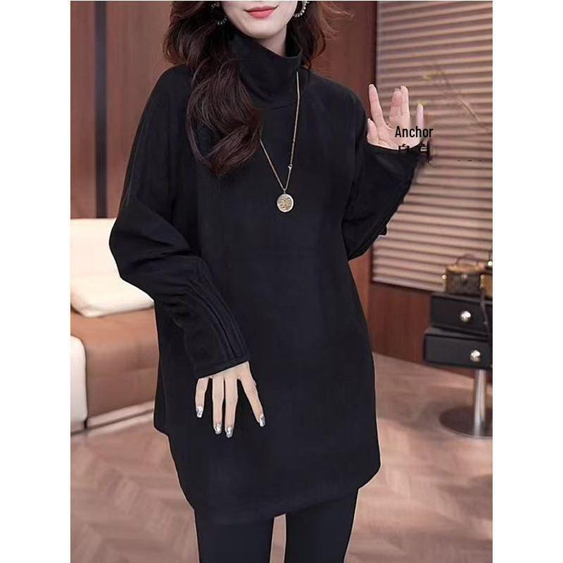 Plus Size Women's High Neck Thermal Fleece Long Sleeve Slimming Top for Autumn/Winter