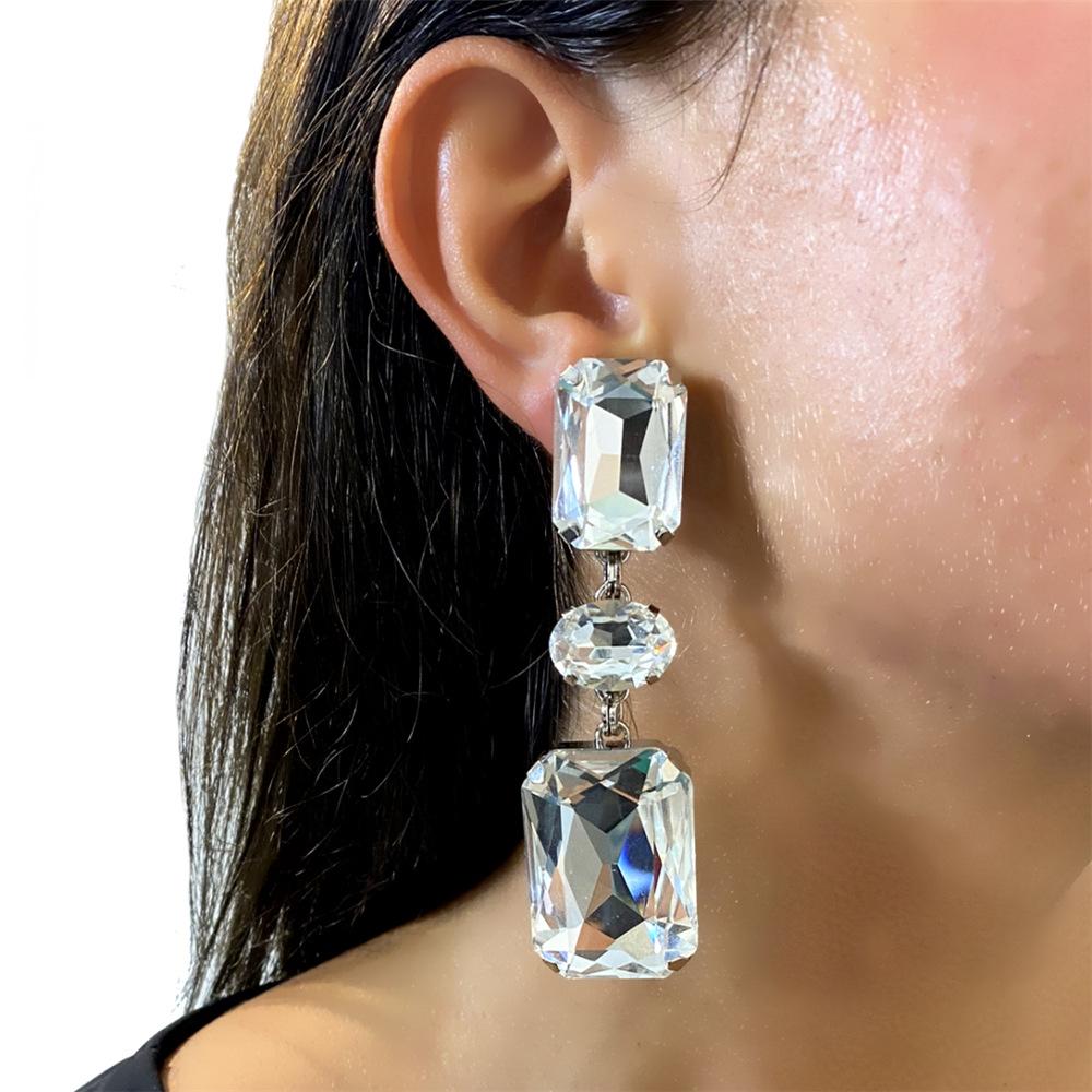 New Square Rhinestone Pendant Earrings Fashion Simple Shiny Earrings Earrings Women'S Earrings Accessories