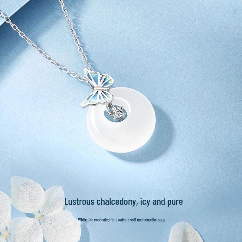 925 Sterling Silver Chalcedony Butterfly Necklace - Creative Christmas/New Year Gift for Her