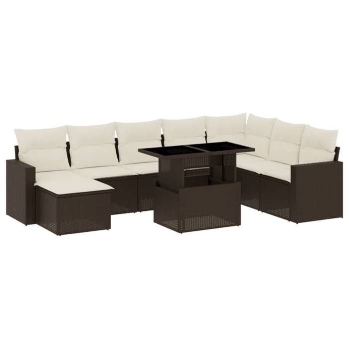 VidaXL Salon de jardin avec coussins 9 pcs marron résine tressée 3267473