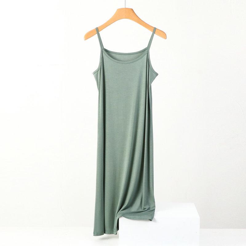 Women's Thin Strap A-line Midi Cami Dress Plus Size Solid Rayon Spandex Sleeveless High Waist Spring Summer Layering Long Tank Dress