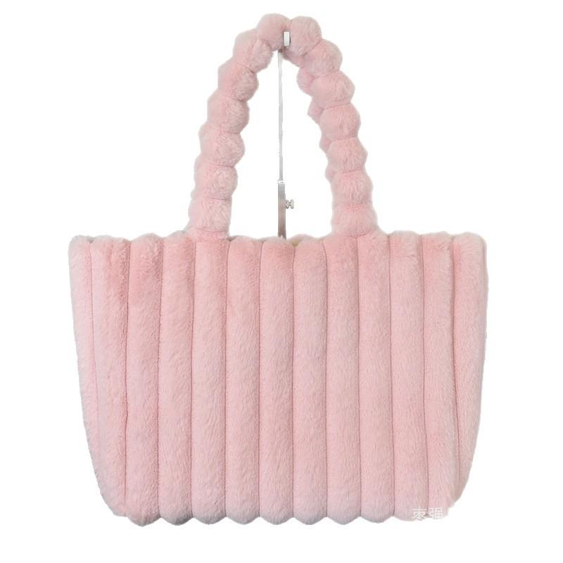 Autumn/Winter Plush Fashion Handbag: Large-Capacity, Casual, Single-Shoulder Women s Tote грязно-белый