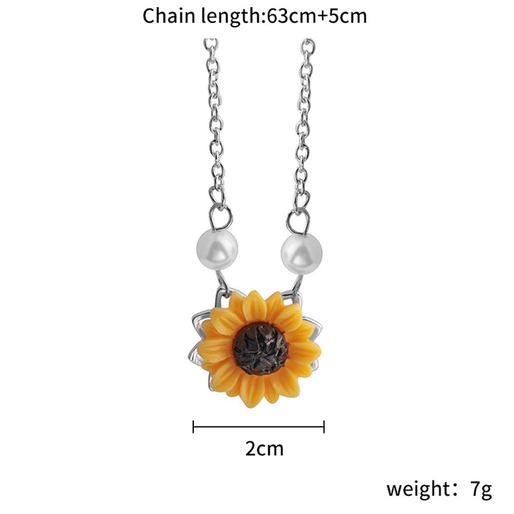 Charm Romantic Jewelry Pearls Flower Pendant Sunflower Necklace Chain Gold Plated