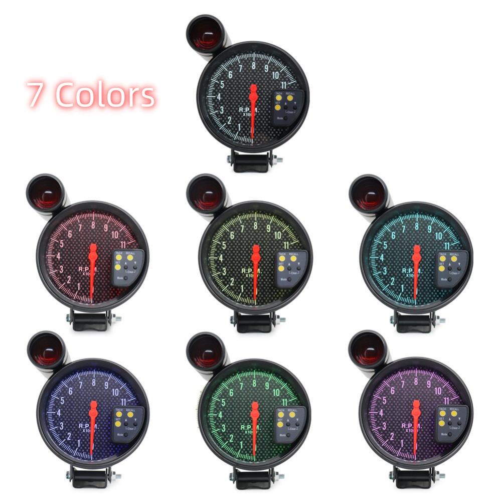 RPM Gauge Car Tachometer Colorful Backlight Carbon Fiber Face LED Display Supports 1-8 Cylinders For Car Modification