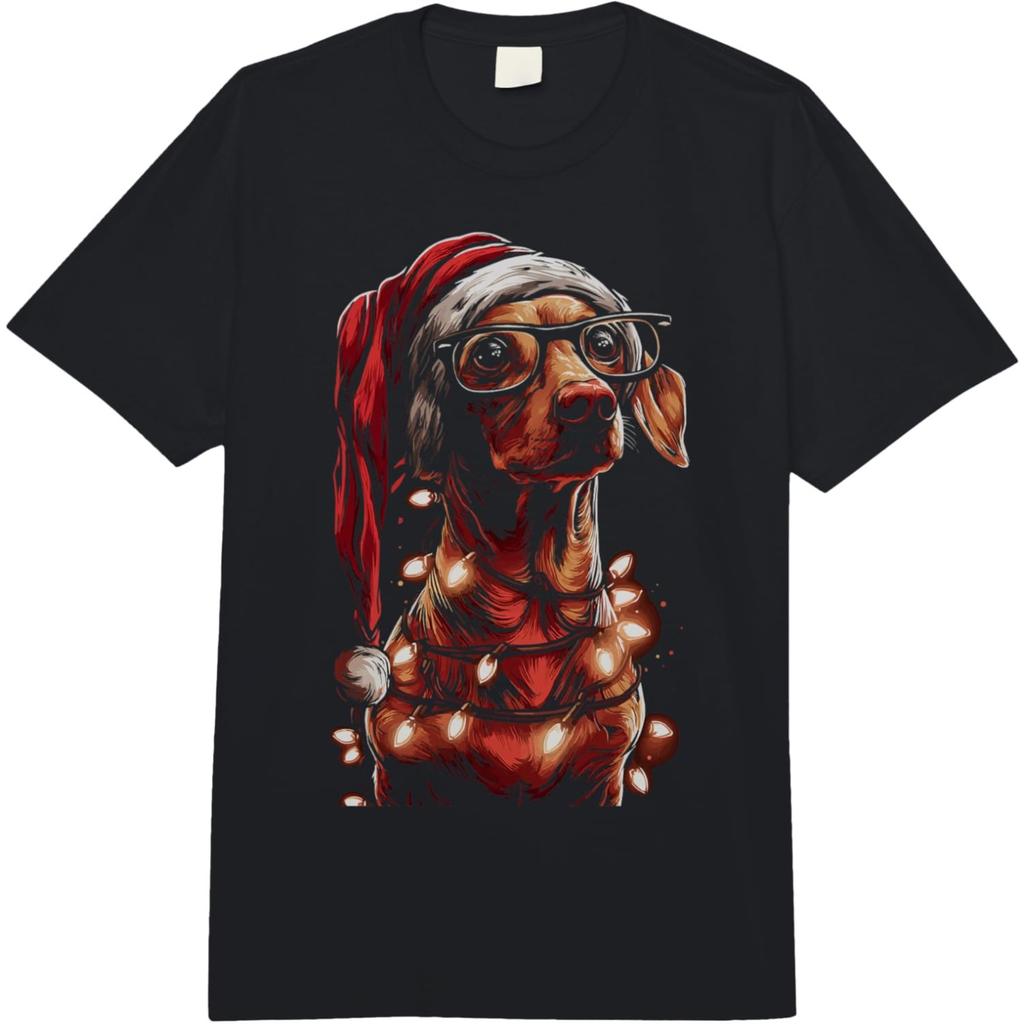 Funny Dachshund Dog Christmas Lights Xmas Pet Dog T Shirts Men Humor Streetwear Tee Shirt Short Sleeve Unisex Loose Clothing