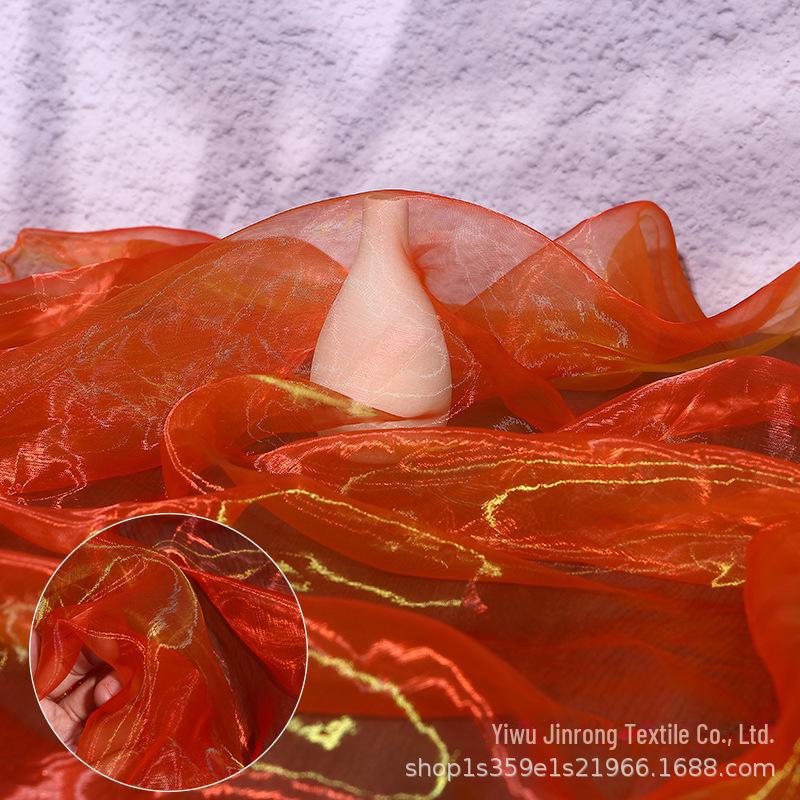 "Farbverlauf Zweifarbiges Organza-Gewebe mit Fantasy-Perlen- & Glasgarn für Kleidung und Röcke"