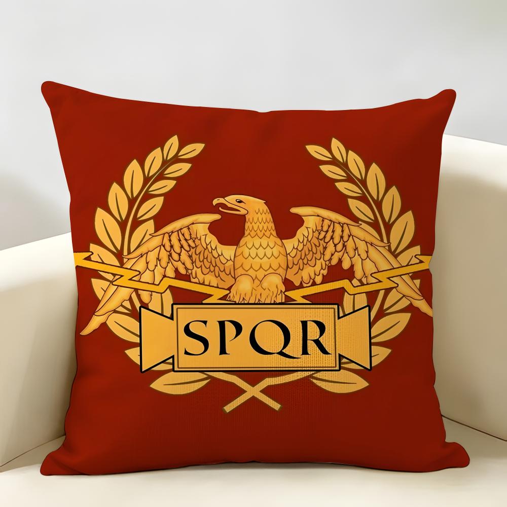 Gold Imperial Eagle Rome SPQR Cushion Cover Natural Linen Organic Fabric DoubleSided Printing Room Sofa Decor Pillow Case