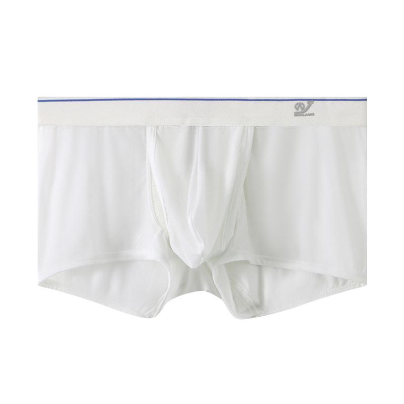 Ice Silk Boxers Men Open Fly Pouch Panties Bullet Separation Scrotum Physiological Underpant Breathable Short Rolpeplay Lingerie
