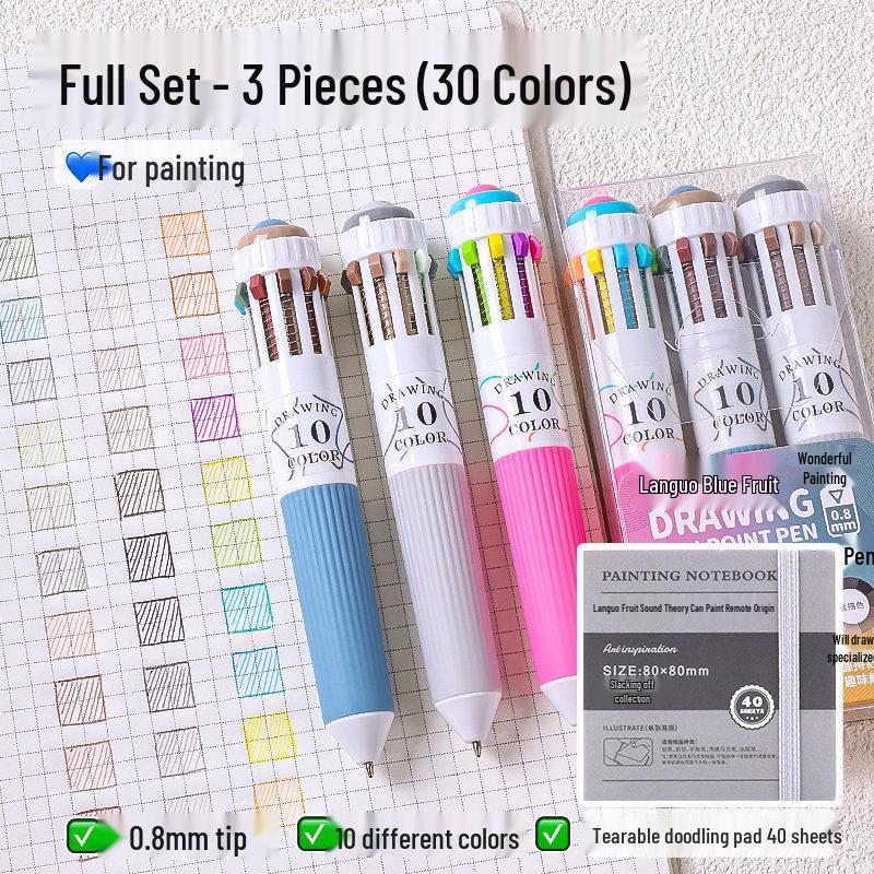 10-Color Stackable Ballpoint Pen Set – Press-Type, Multi-Functional Pens for Drawing & Journaling for Elementary Students