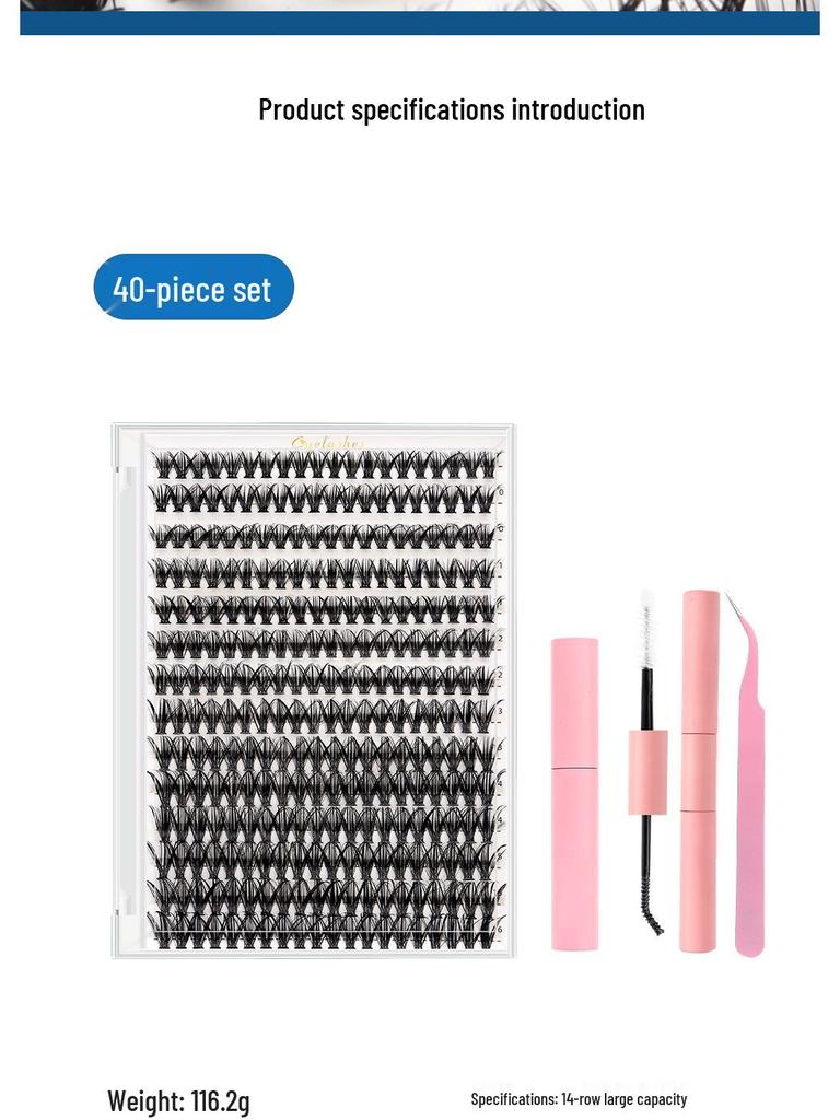 Set gene false cu 14 rânduri cu adeziv dens și pensetă: Include Opțiuni 30D, 40D, 50D, 60D, 80D, 100D