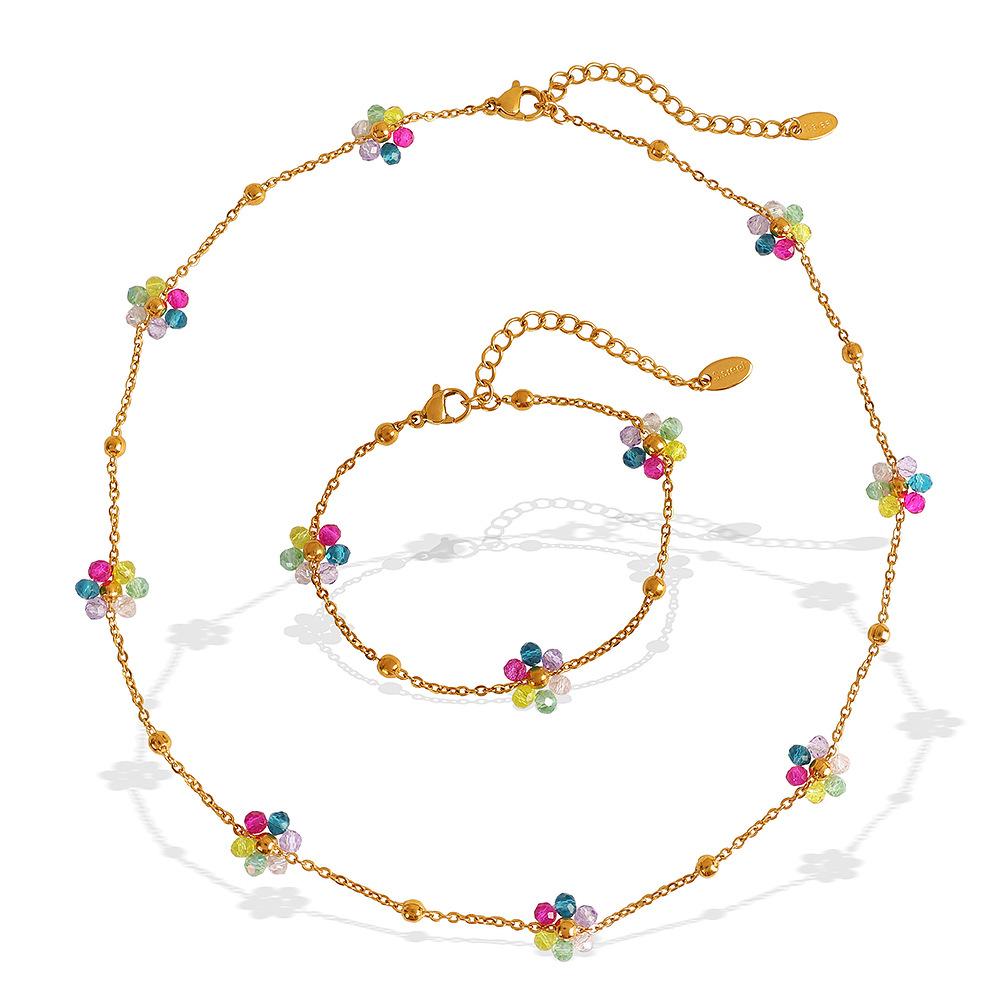 Diy Jewelry Crystal Necklace Summer Cute Colored Crystal Woven Flower Handmade Chain Jewelry Woman