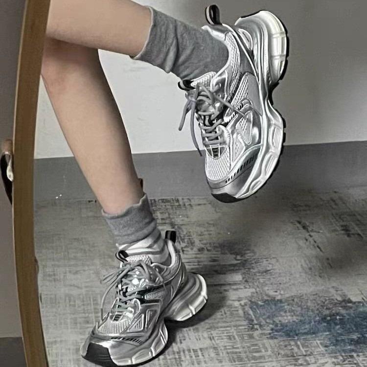 Silver Retro Dad Shoes Women's 2025 New Autumn and Winter Platform Heightening Casual Sports Shoes