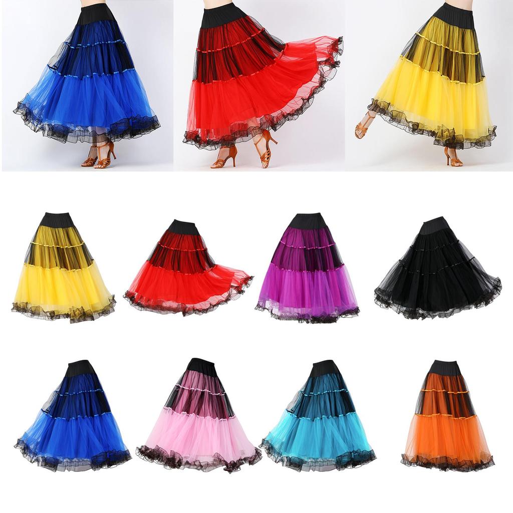 Ballroom Dance Skirt Adults Layered Dress Flamenco Waltz Dancewear Clothing