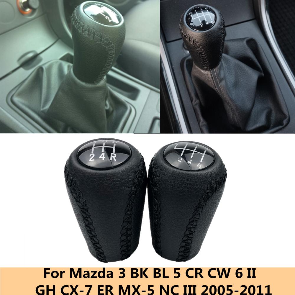 5/6 Speed Leather Gear Shift Knob Lever For Mazda 3 BK BL 5 CR CW 6 II GH CX-7 ER MX-5 NC III 2005 2006 2007 2008 2009 2010 2011