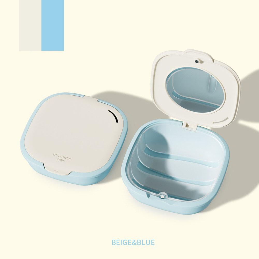 Portable Invisible Braces Storage Box with Mirror Holder Cleaning Braces Box Orthodontic Braces Box Denture Drain Soaking Box