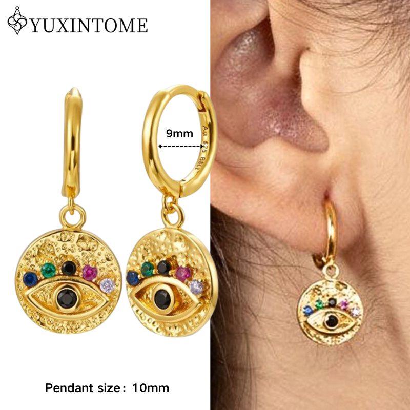 YUXINTOME 925 Silver Ear Needle Zircon Hoop gold Earrings For Women Square Plate Pendant Cutout Heart Earrings Fashion Jewelry