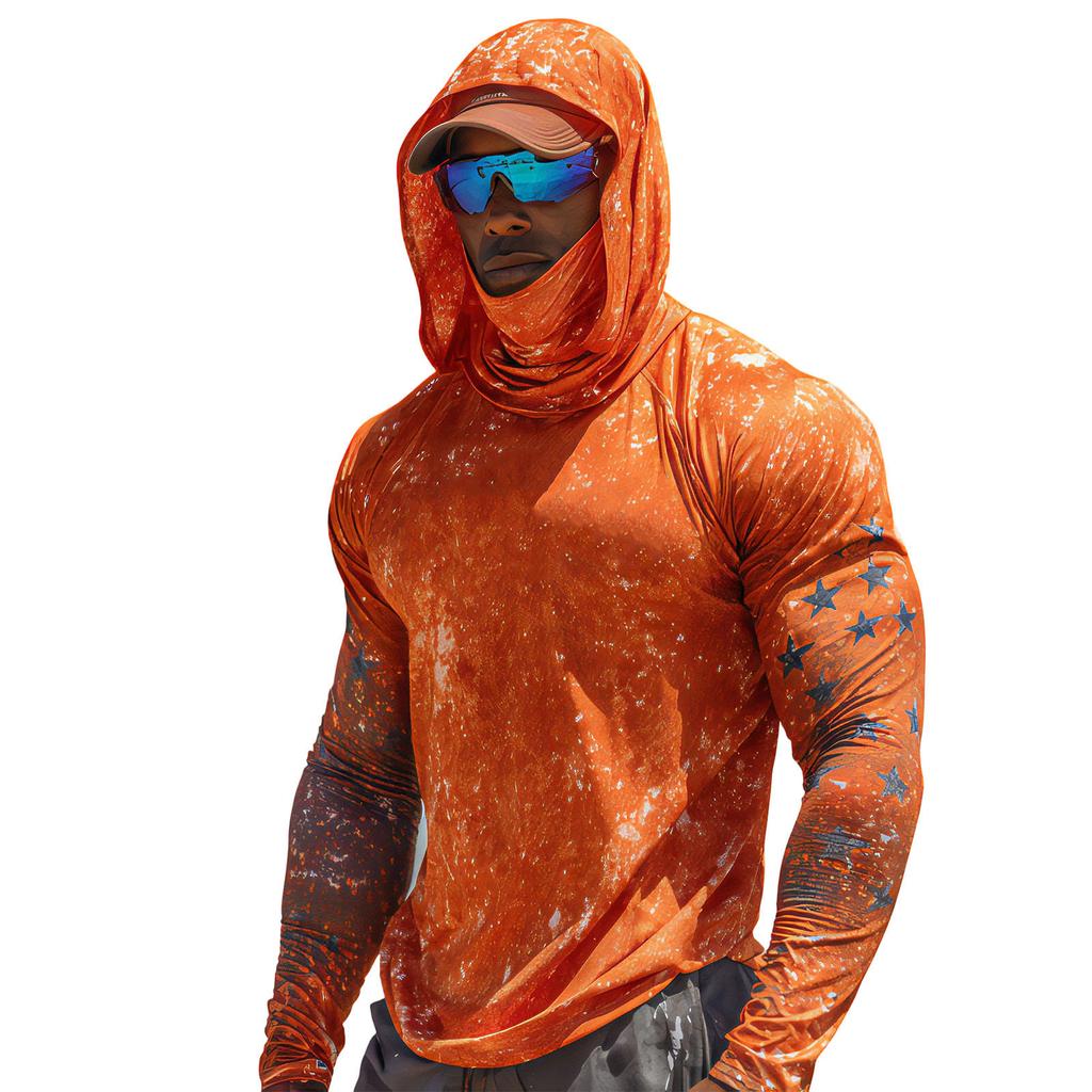 Men’s Long Sleeve Hooded Shirt with Face Covering Lightweight Stretch Fabric Pullover for Outdoor Activities UV Protection