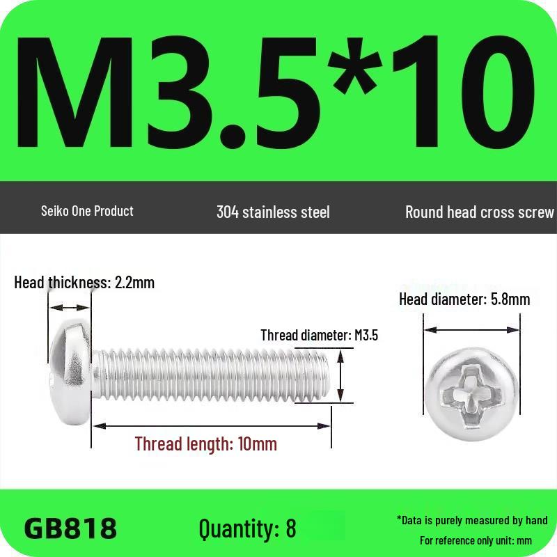 Phillips Pan Head Machine Screws, 304 Stainless Steel, Sizes M1-M10