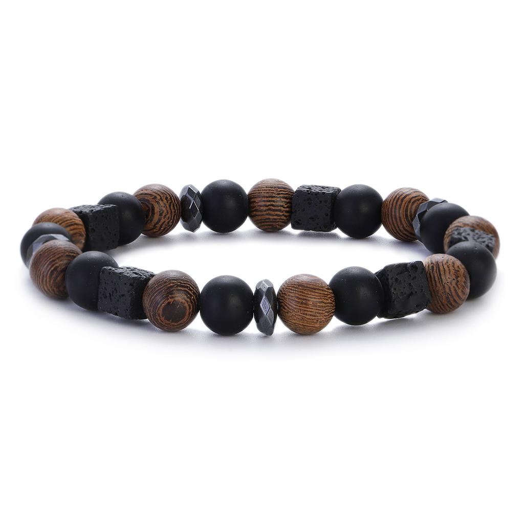 Natural Wood Beads Bracelet Women Men Yoga Meditation Prayer Om Pendant Wooden Jewelry Classic Sliver