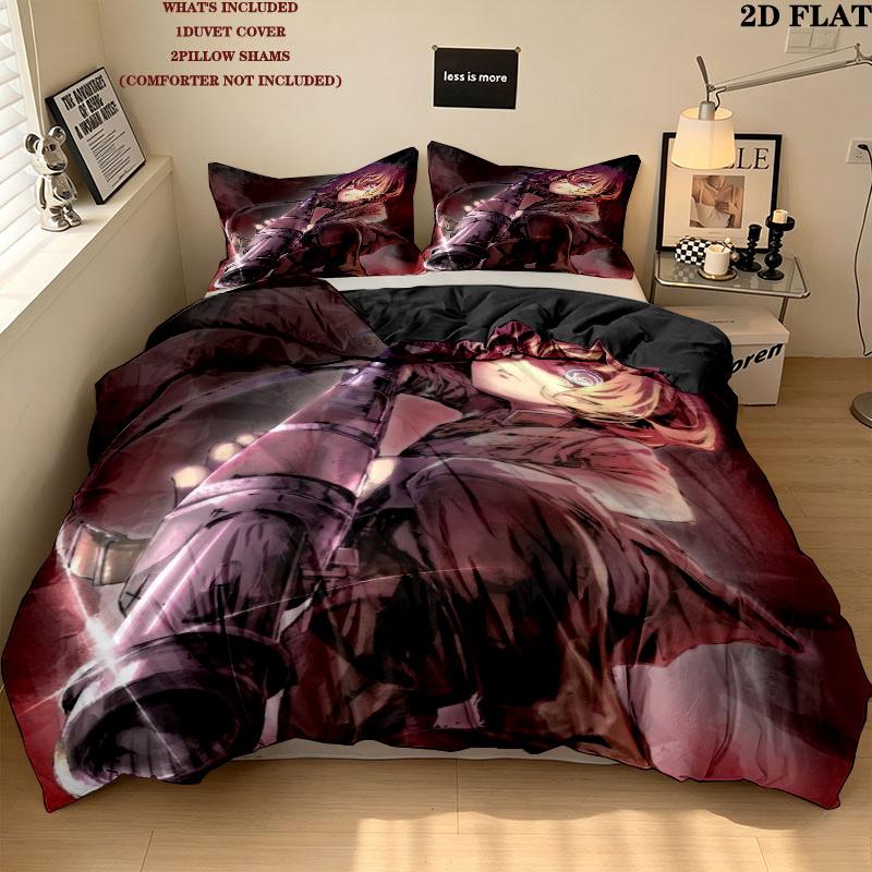Saga Tanya Evil Pattern Bedding uilt Set uilt Cover Pillowcase Home Decoration Birthday Gift (1 * duvet cover + 2 * pillowcase without core)