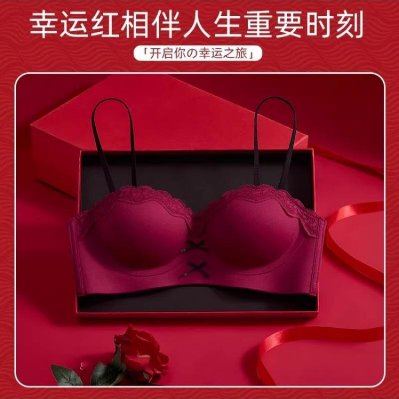 Spurloser Stahlbügel kleine Brüste Push-up Unterwäsche Damen verdickt Brüste große Taille flacher Brustkorb sexy Spitze Neujahrs-BH