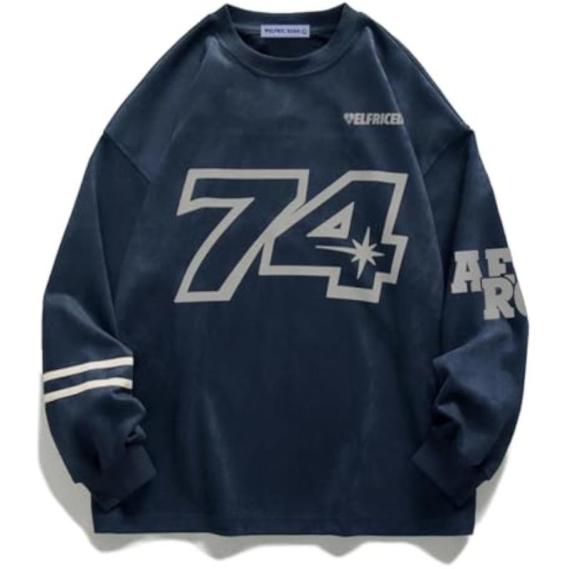 Oversized Crewneck Sweatshirts for Men Vintage Graphic Pullover Loose Fit Streetwear Long Sleeve Top