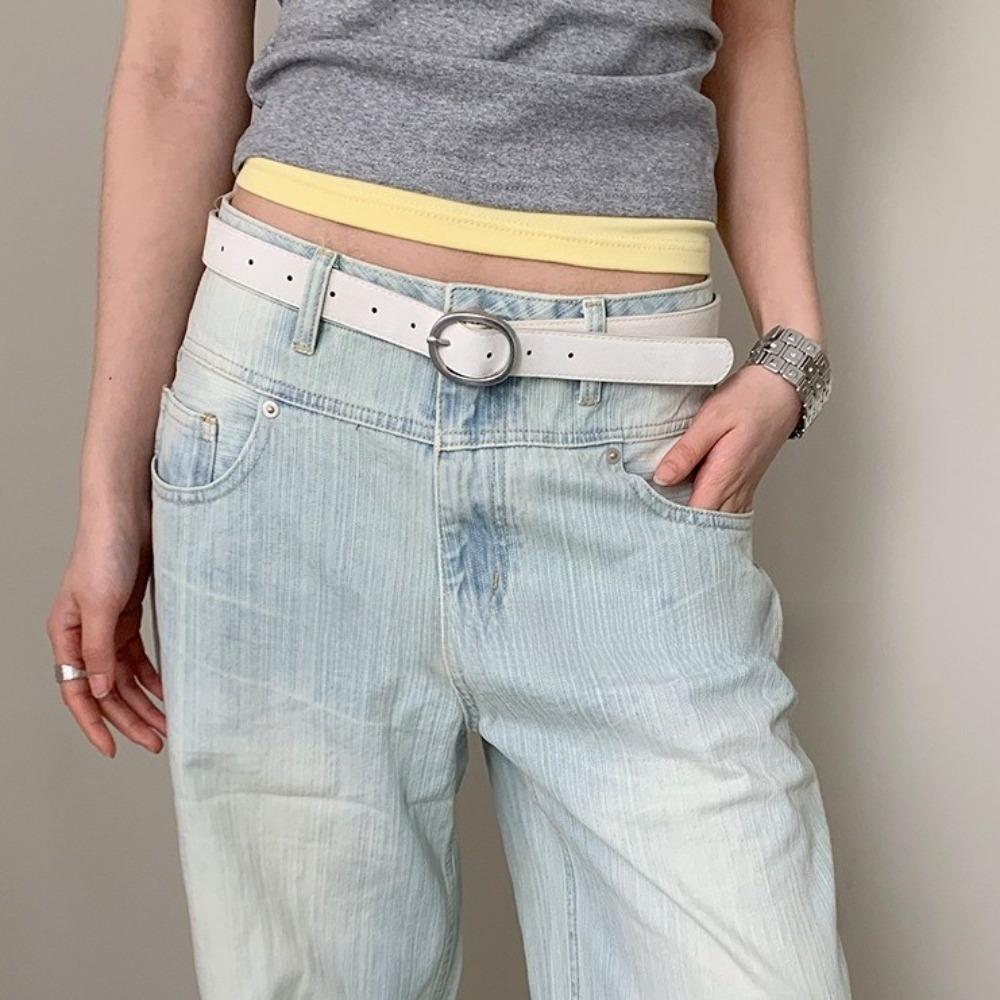 

PU Leather Thin Waist Belt Adjustable Millennium Style Belt Fashion Waist Strap For Women бежевий