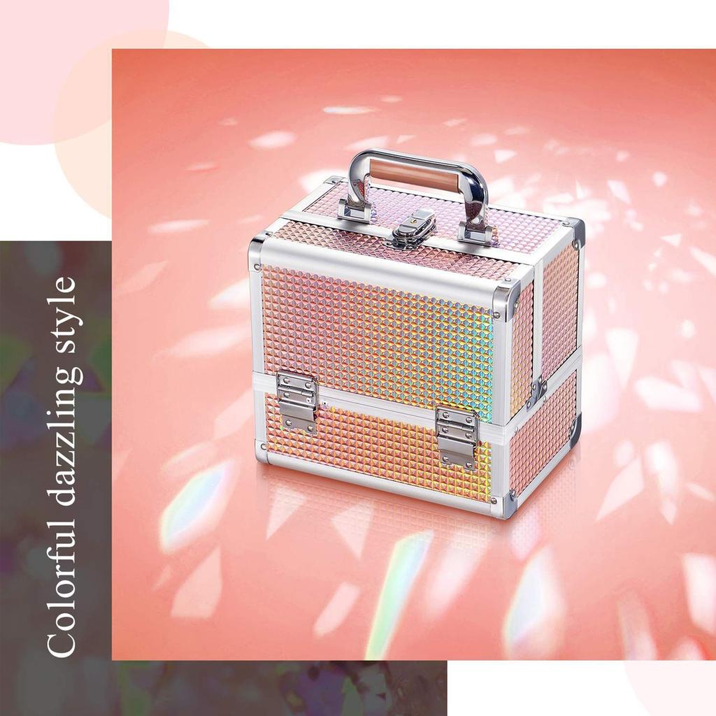 Diamond Pattern Three-layer Foldable Multifunctional Makeup Box with Mirror,Large Travel Cosmetics Case