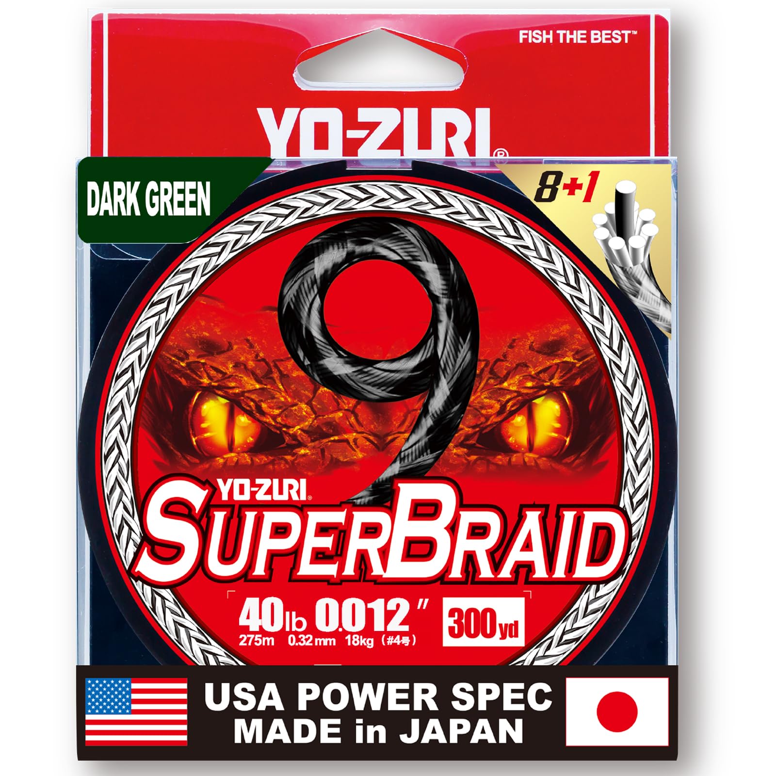 

Плетеный шнур PE Super Braid 9 300 ярдов 40 фунтов Темно-зеленый цвет YO-ZURI