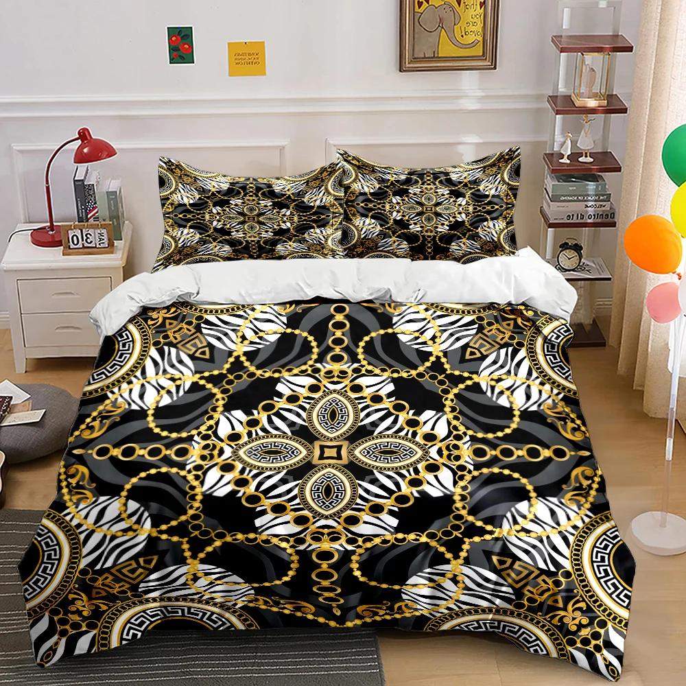 HD Luxury Chain Belt Print Bedding Set Duvet Cover 1 Duvet Cover 2 Pillowcases Adult and Children Bedding Set Luxury for Gifts