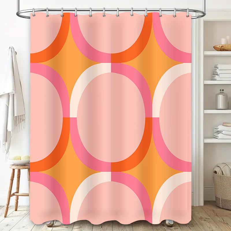 Pink Orange Geometric Shower Curtain Modern Bathroom Decor Easy Installation Available On.Com