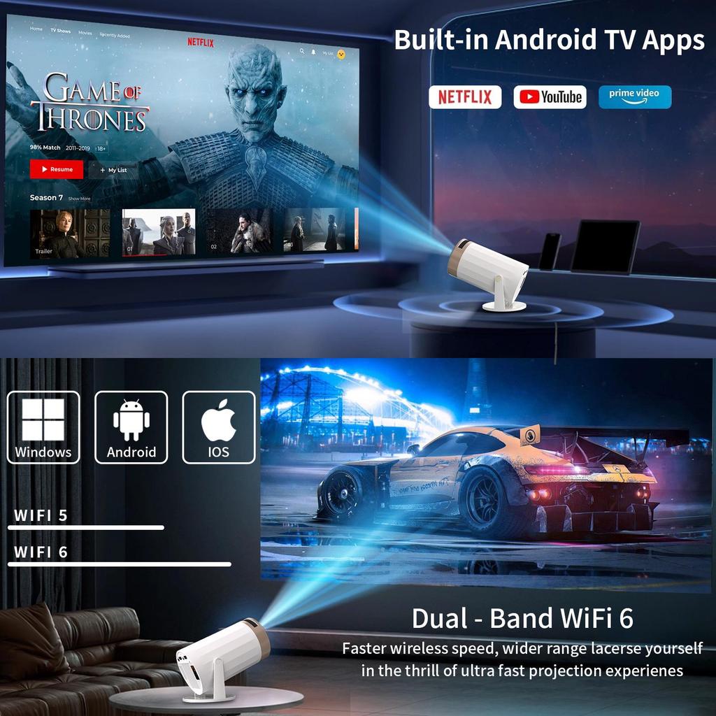 Portable High-Definition Projector: Wireless Mobile Screen Mirroring, Indoor & Outdoor Use