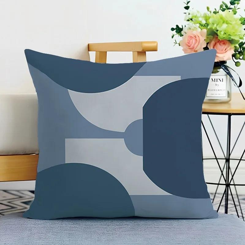 Nordic Blue White Floral Cushion Cover 2D Flat Printed Peach Skin Pillowcase Modern Minimalist Throw Pillow Case For Sofa Decor