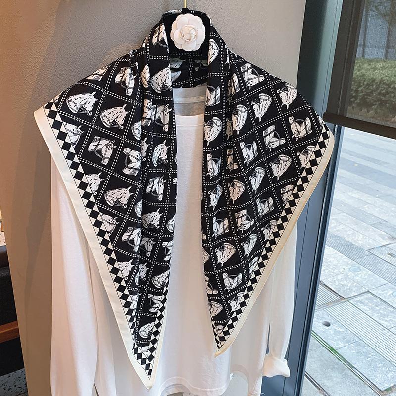 Spring and Autumn Premium Triangle Scarf Double Layer Satin Korean Edition Small Shawl Silky Smooth Foreign Style Neck Protection Silk Scarf Scarf