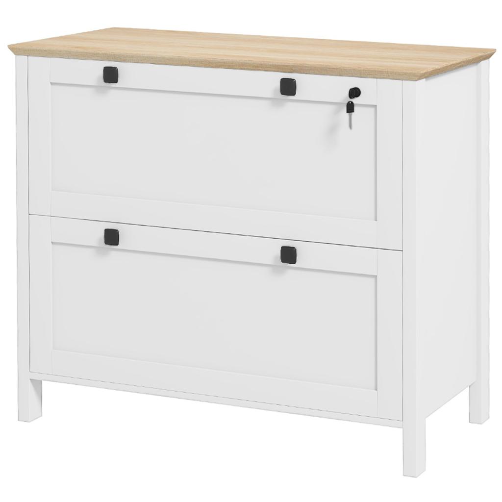 Filing Cabinet With 2 Drawers 2 Hanging Bars Lock And 2 Keys For A4 Size 79x40x72 Cm White And Oak