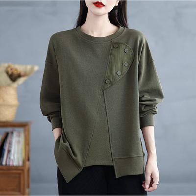 2026 Spring and Autumn New Loose Sweatshirt for Women, Solid Color, Casual Style, Versatile Irregular Top