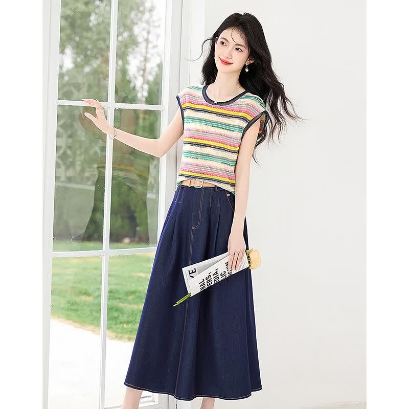 Elegant Mixed Texture Summer Women's Set